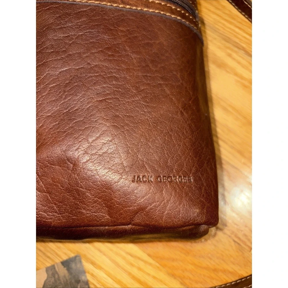 Jack Georges Voyager Brown Hand Stained‎ Buffalo Leather Crossbody Shoulder Bag